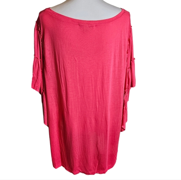 Sejour Hot Pink Tunic Blouse Sz 2X Wide Ruffle Sleeves Pullover Top Shirt Casual - Picture 4 of 11
